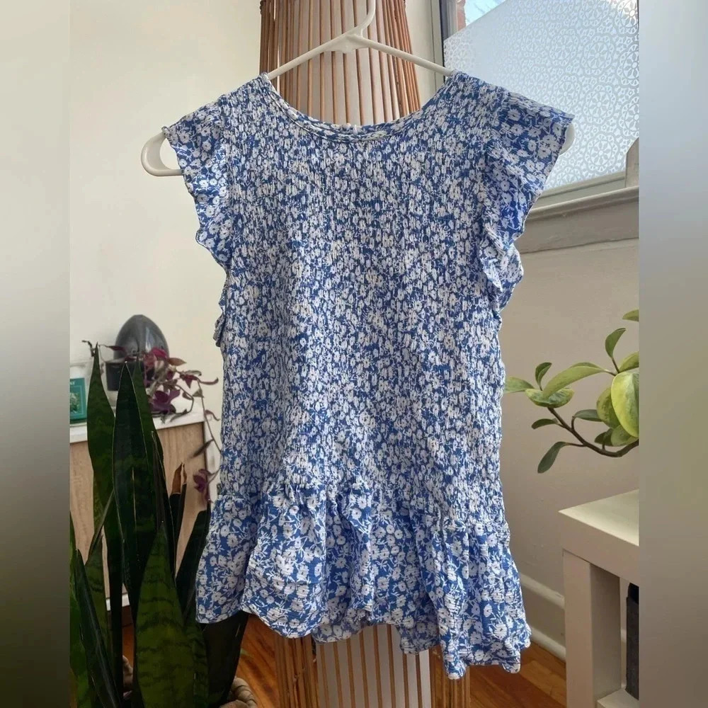 Lost & wander / shortsleeve shirt / blue and white / size small